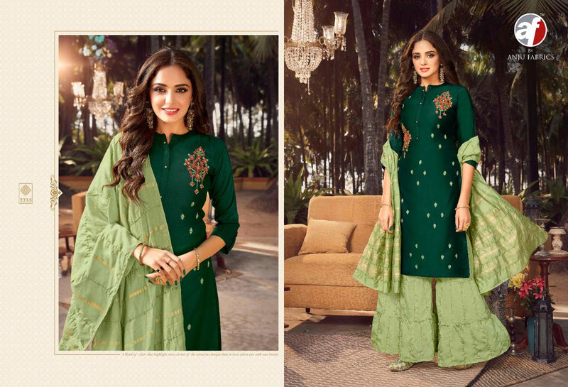 Anju Fabrics Ghoomer Vol 3 Bemberg Silk Party Wear Kurtis With Sharara Bottom