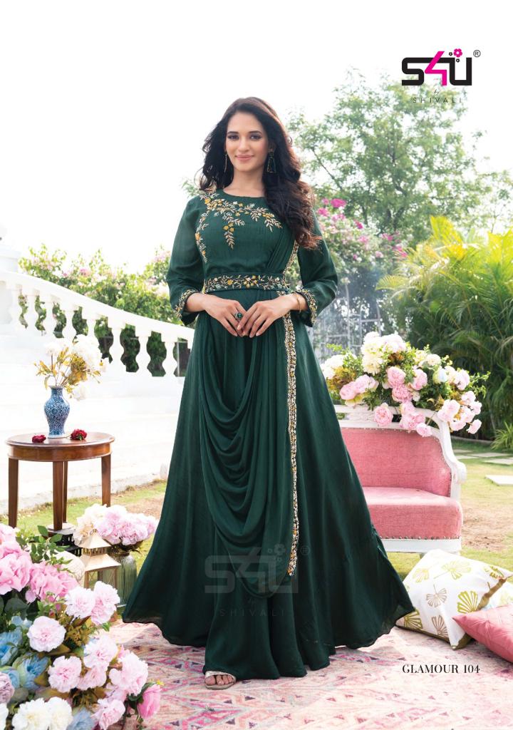 S4U Shivali Glamour Georgette  Heavy Embroidered Wedding Wear Kurtis