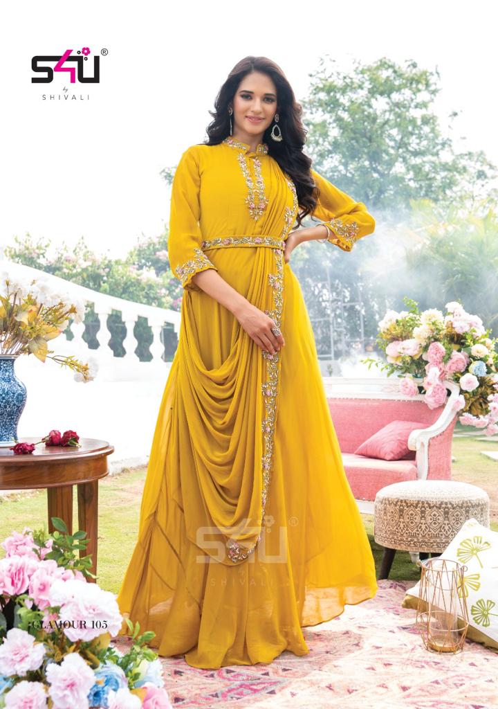 S4U Shivali Glamour Georgette  Heavy Embroidered Wedding Wear Kurtis