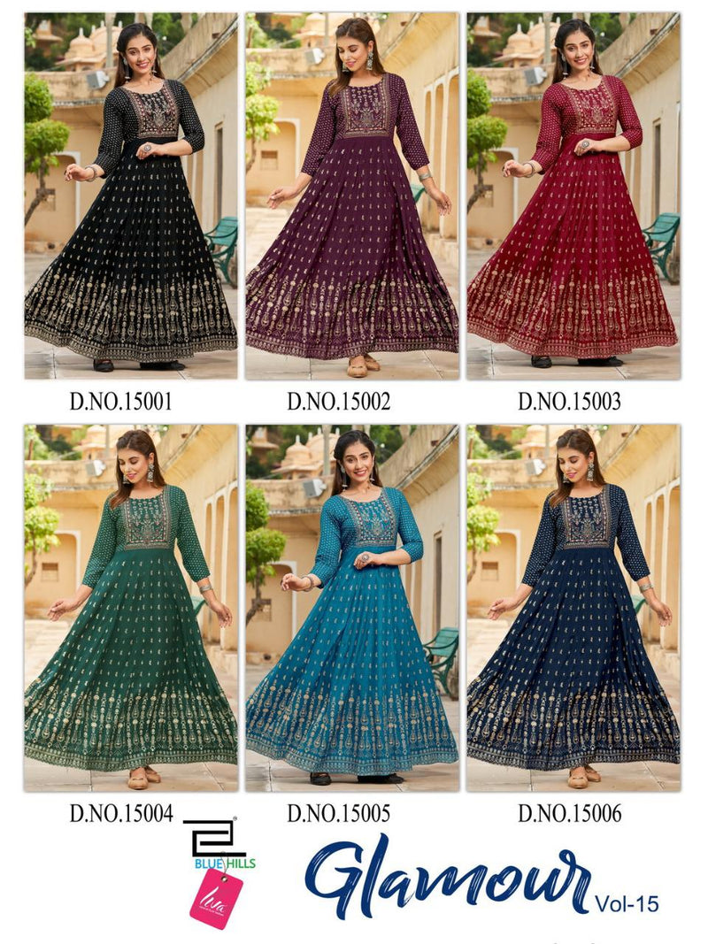 Blue Hills Glamour Vol 15 Rayon With Fancy work Stylish Designer Anarkali Gown