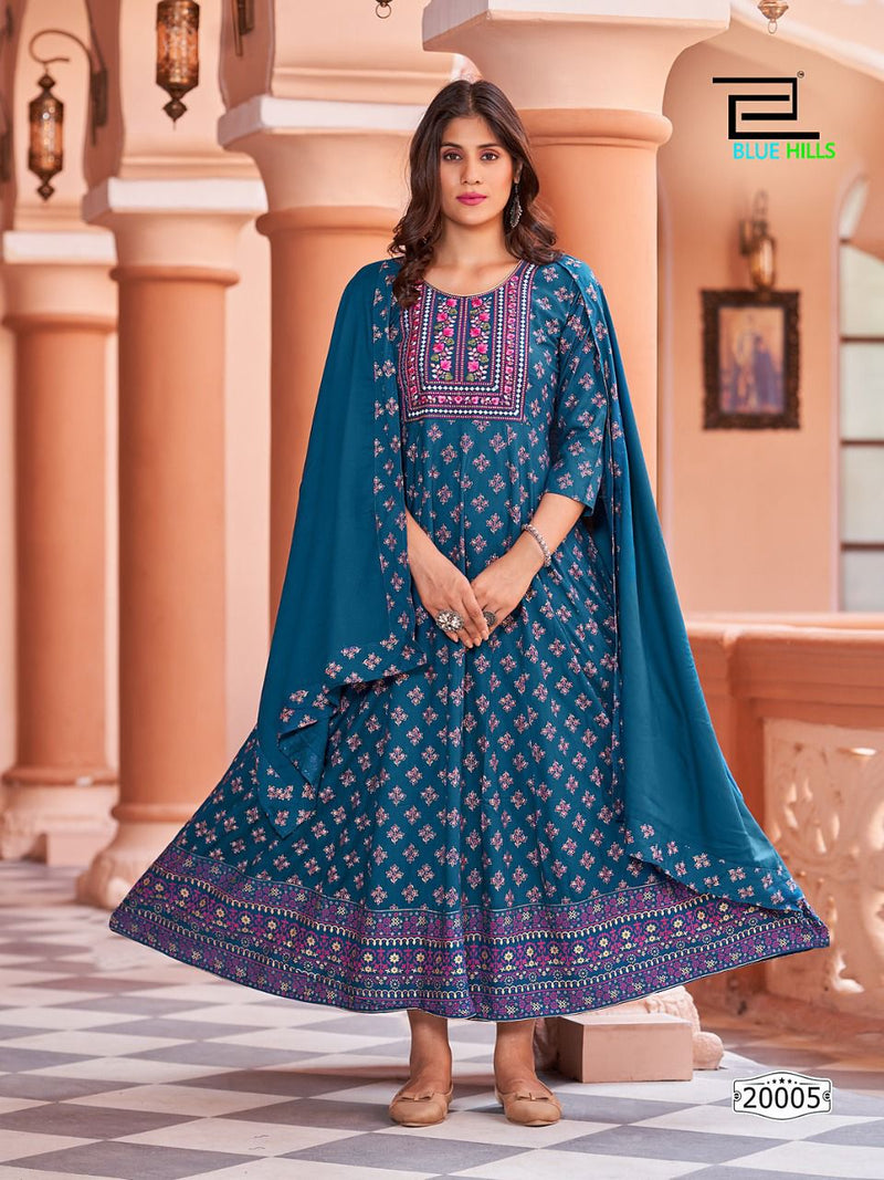 Blue Hills Glamour Vol 20 Rayon With Printed Work Stylish Designer Casual Look Long Gown