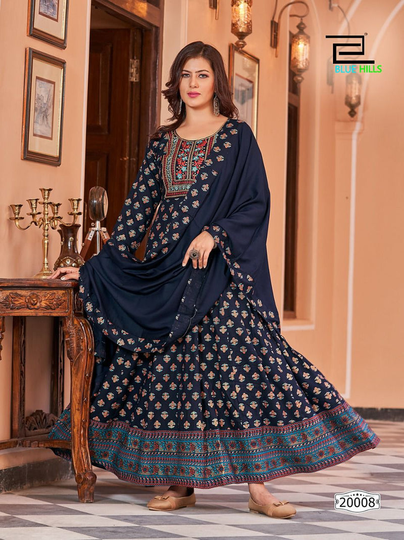 Blue Hills Glamour Vol 20 Rayon With Printed Work Stylish Designer Casual Look Long Gown