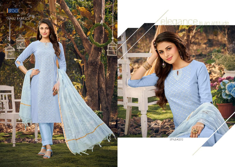 Anju Fabrics Glazze Cotton Embroidered Party Wear Kurtis With Bottom & Dupatta