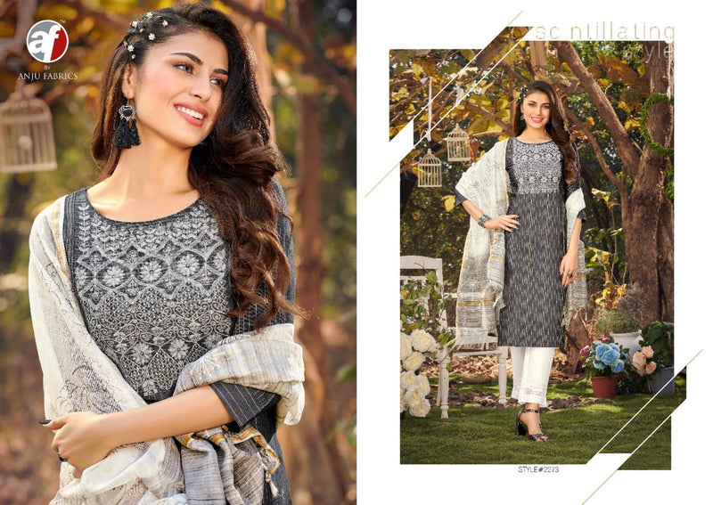 Anju Fabrics Glazze Cotton Embroidered Party Wear Kurtis With Bottom & Dupatta