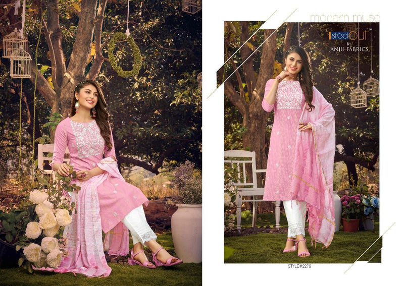 Anju Fabrics Glazze Cotton Embroidered Party Wear Kurtis With Bottom & Dupatta