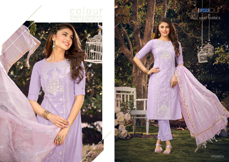 Anju Fabrics Glazze Cotton Embroidered Party Wear Kurtis With Bottom & Dupatta