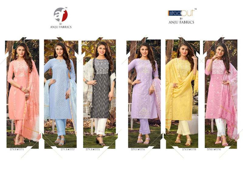 Anju Fabrics Glazze Cotton Embroidered Party Wear Kurtis With Bottom & Dupatta