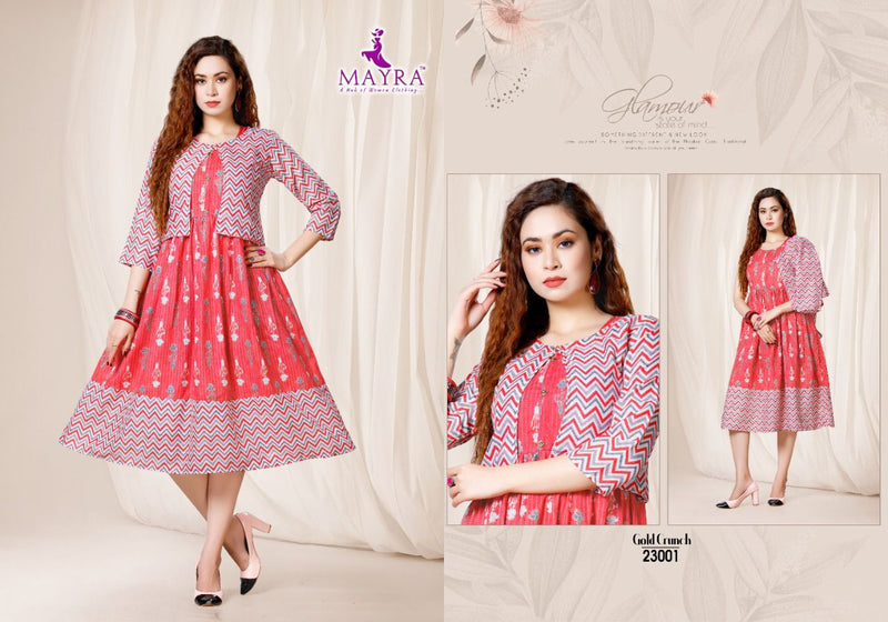 Mayra Gold Crunchy Rayon With Gold Print Koti Pattern Kurtis