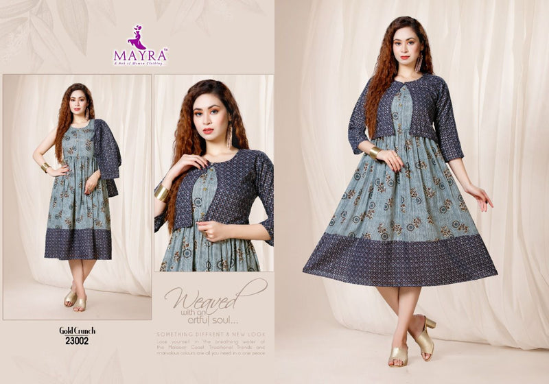 Mayra Gold Crunchy Rayon With Gold Print Koti Pattern Kurtis