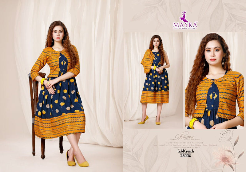 Mayra Gold Crunchy Rayon With Gold Print Koti Pattern Kurtis