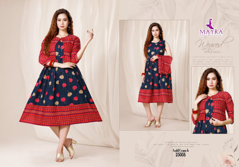 Mayra Gold Crunchy Rayon With Gold Print Koti Pattern Kurtis