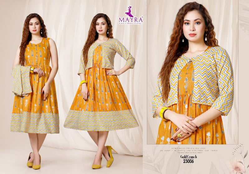 Mayra Gold Crunchy Rayon With Gold Print Koti Pattern Kurtis