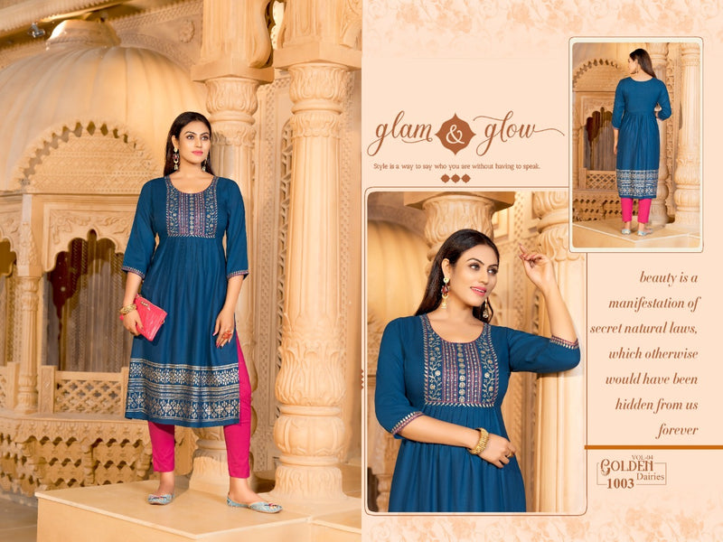 Golden Diaries Vol 4 Rayon Straight Cut Fancy Party Wear Kurtis