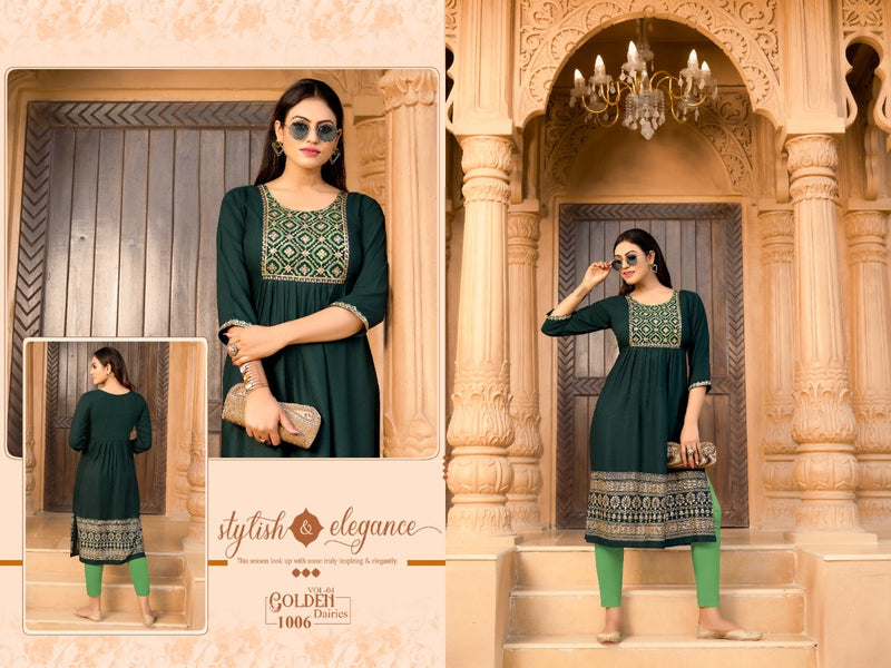 Golden Diaries Vol 4 Rayon Straight Cut Fancy Party Wear Kurtis