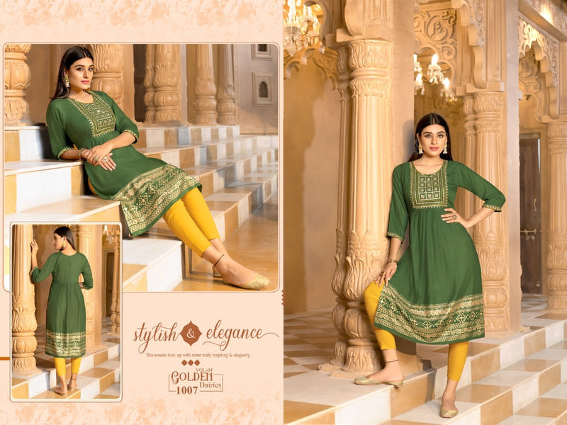 Golden Diaries Vol 4 Rayon Straight Cut Fancy Party Wear Kurtis