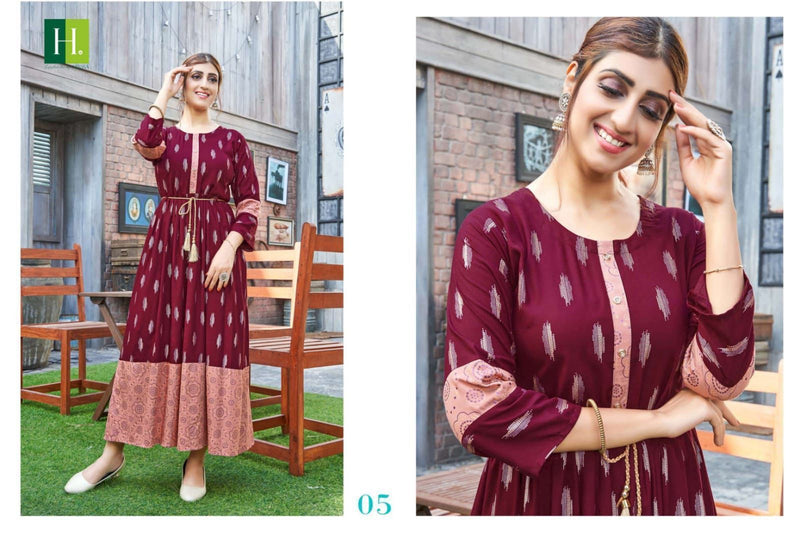 Hirwa Golden Ikkat Vol 1 Heavy Rayon Fancy Designer Kurti