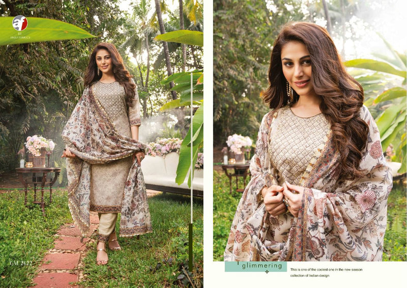 Anju Fabrics Golden Meadows Chanderi Silk Designer Party Wear Kurtis With Bottom & Dupatta