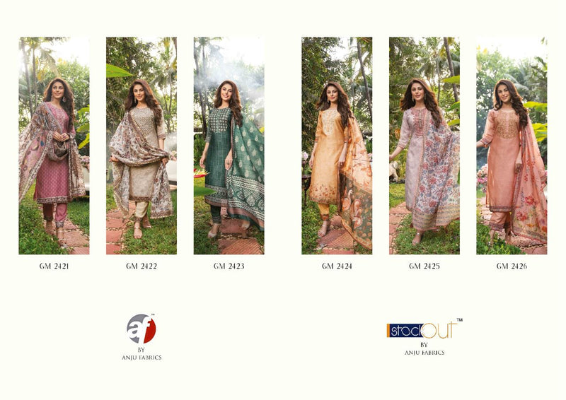 Anju Fabrics Golden Meadows Chanderi Silk Designer Party Wear Kurtis With Bottom & Dupatta