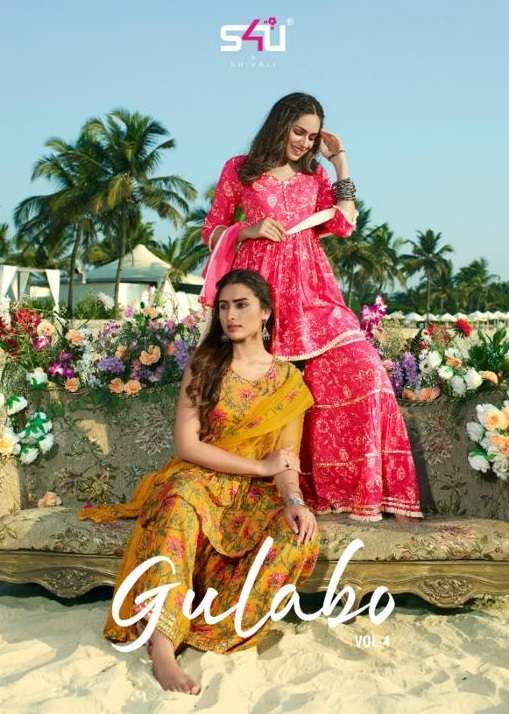 S4U Shivali Gulabo Vol 4 Cotton Floral Printed Party Wear Kurtis With Sharara & Dupatta