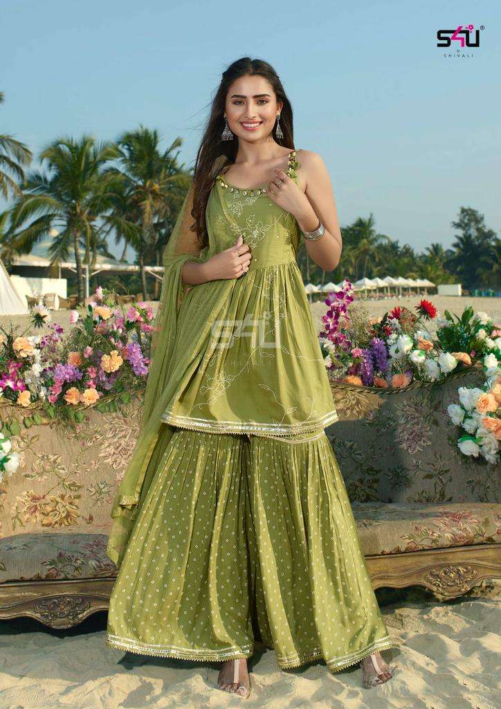 S4U Shivali Gulabo Vol 4 Cotton Floral Printed Party Wear Kurtis With Sharara & Dupatta