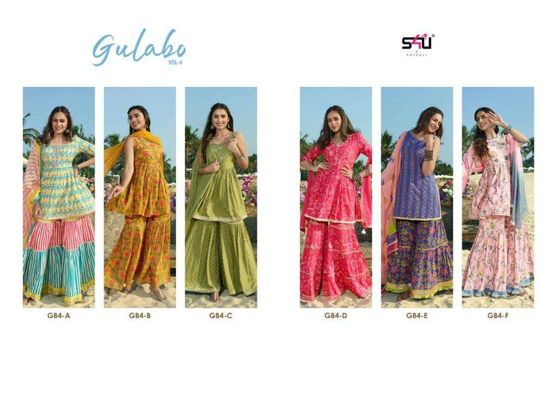 S4U Shivali Gulabo Vol 4 Cotton Floral Printed Party Wear Kurtis With Sharara & Dupatta