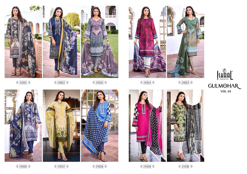 Ishaal Gulmohar Vol 24 Lawn Cotton With Printed Work Stylish Designer Festive Wear Salwar Kameez