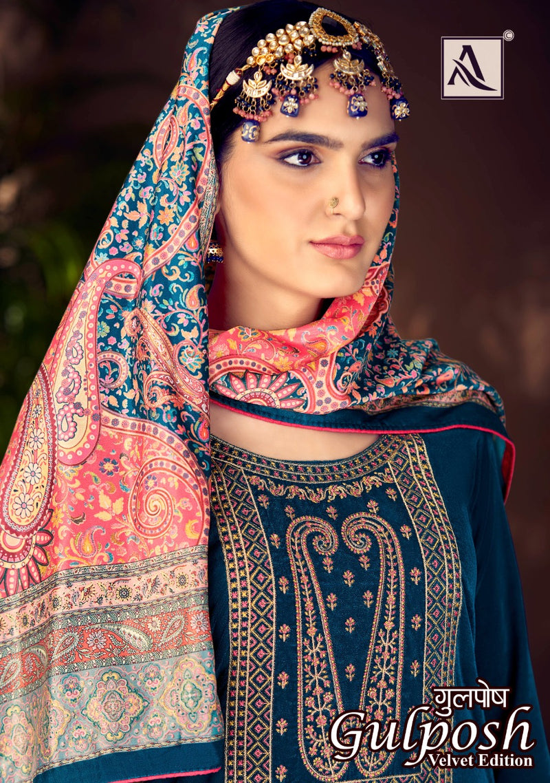 Alok Suit Gulposh Pashmina Winter Look With Heavy Embroidery Work Stylish Designer Festive Wear Salwar Suit