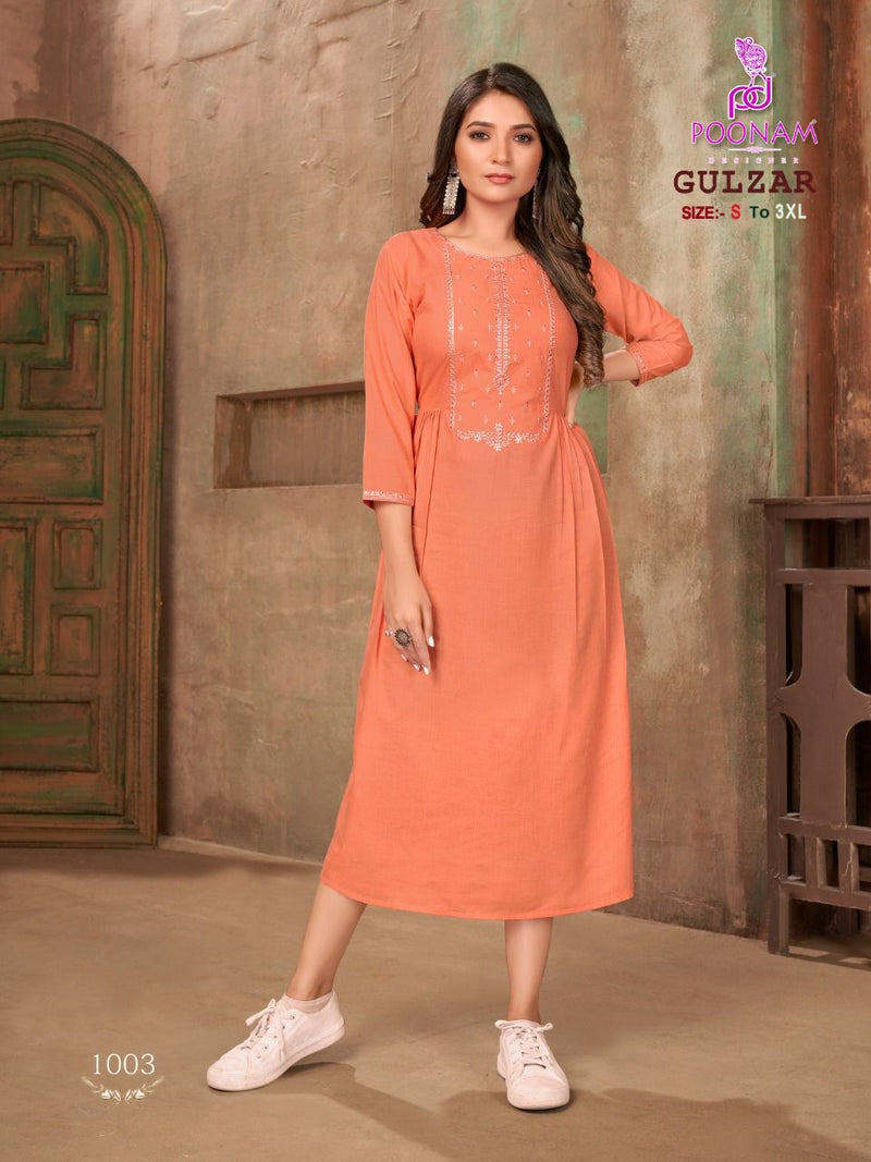 Poonam Designer Gulzar Pure Malai Cotton Fancy Gown Style Party Wear Kurtis