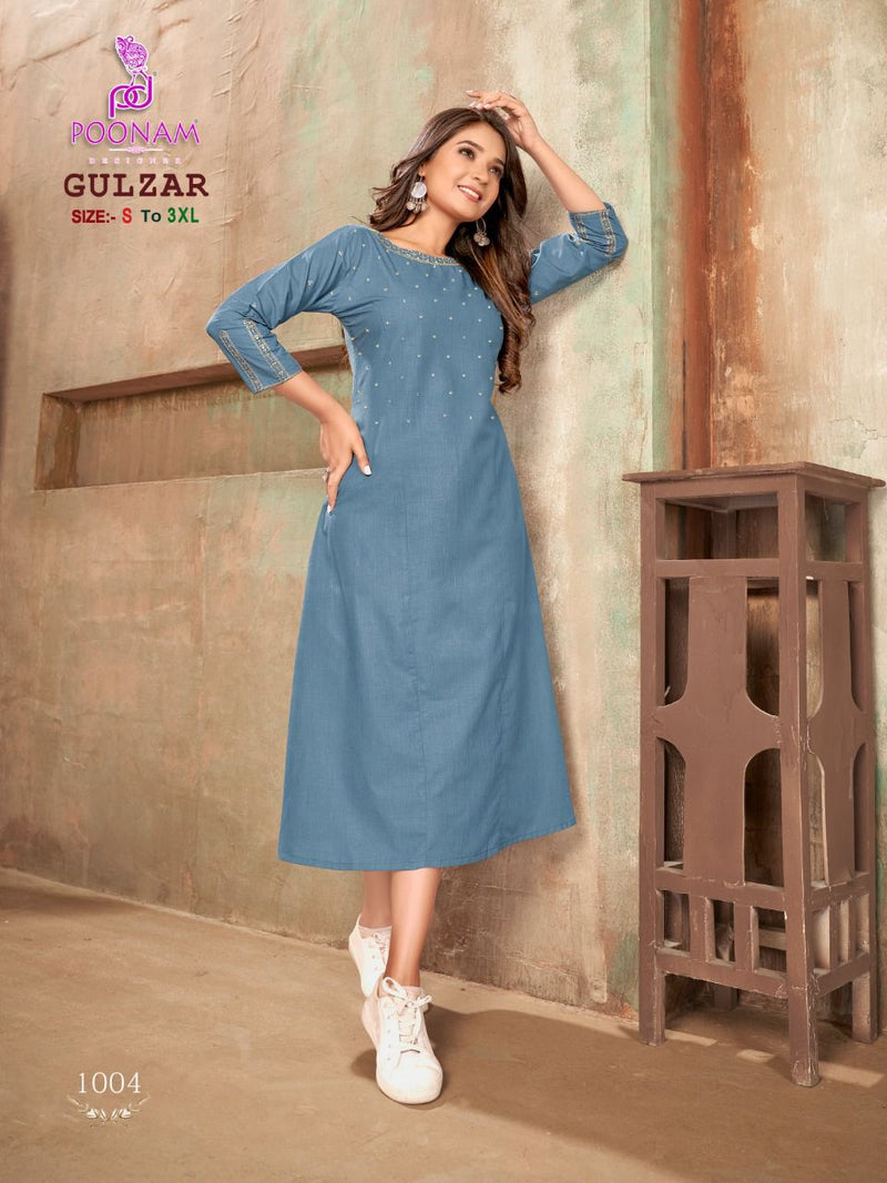 Poonam Designer Gulzar Pure Malai Cotton Fancy Gown Style Party Wear Kurtis