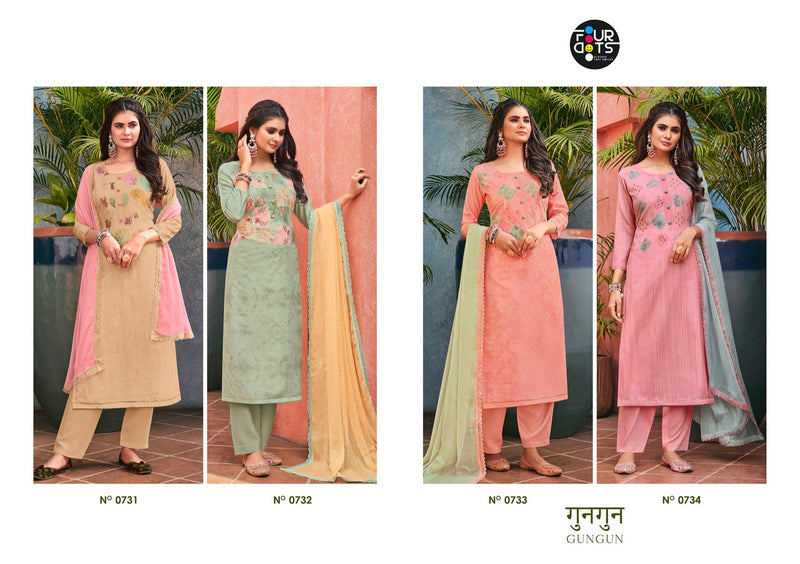 Four Dots Gungun Muslin Fancy Stylish Digital Printed Party Wear Salwar Suits