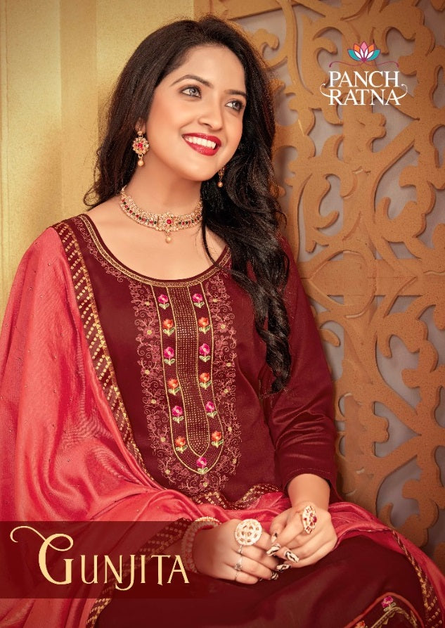 Panch Gunjita Silk With Swarovski Diamond Work Stylish Designer Festive Wear Salwar Kameez