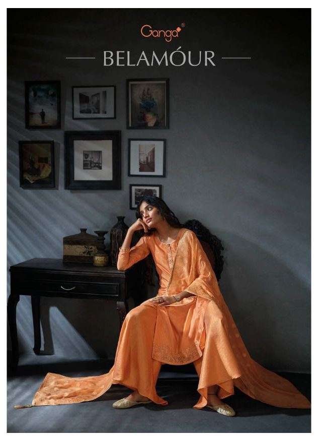 Ganga Belamour Habutai Silk With Embroidery And Hand Work  Suit