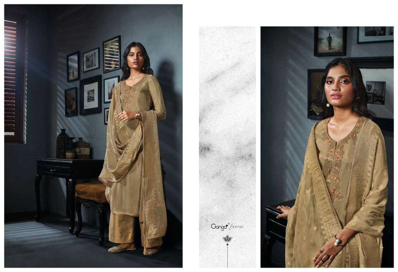Ganga Belamour Habutai Silk With Embroidery And Hand Work  Suit