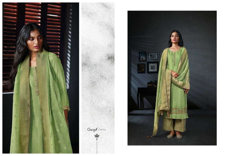 Ganga Belamour Habutai Silk With Embroidery And Hand Work  Suit