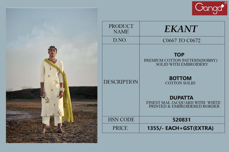 Ganga Ekant Cotton Premium With Embroidery Work Casual Wear Salwar Suits With Dupatta