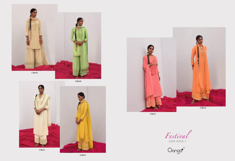 Ganga Festival Look Book Vol 1 Habutai Silk Solid With Embroidery And Hand Work Casual Wear Salwar Suits