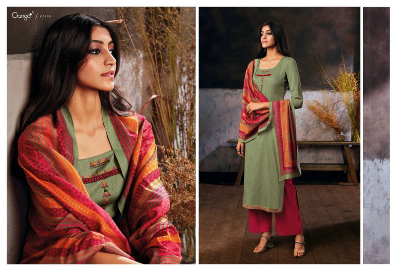 Ganga Hera Cotton Satin Printed With Embroidery Suit