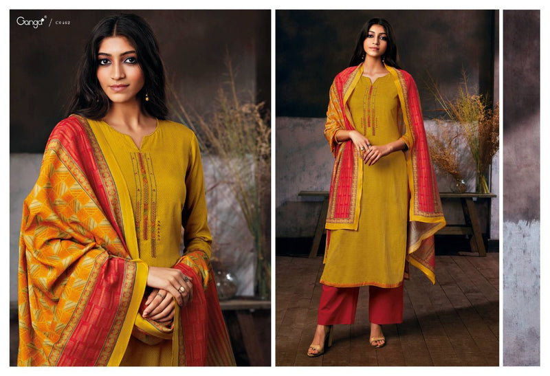 Ganga Hera Cotton Satin Printed With Embroidery Suit