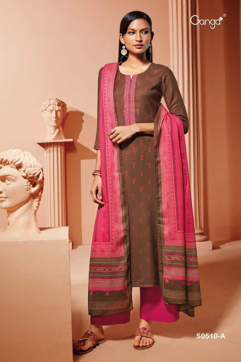 Ganga Hiraya Dobby Print With Embroidery Work