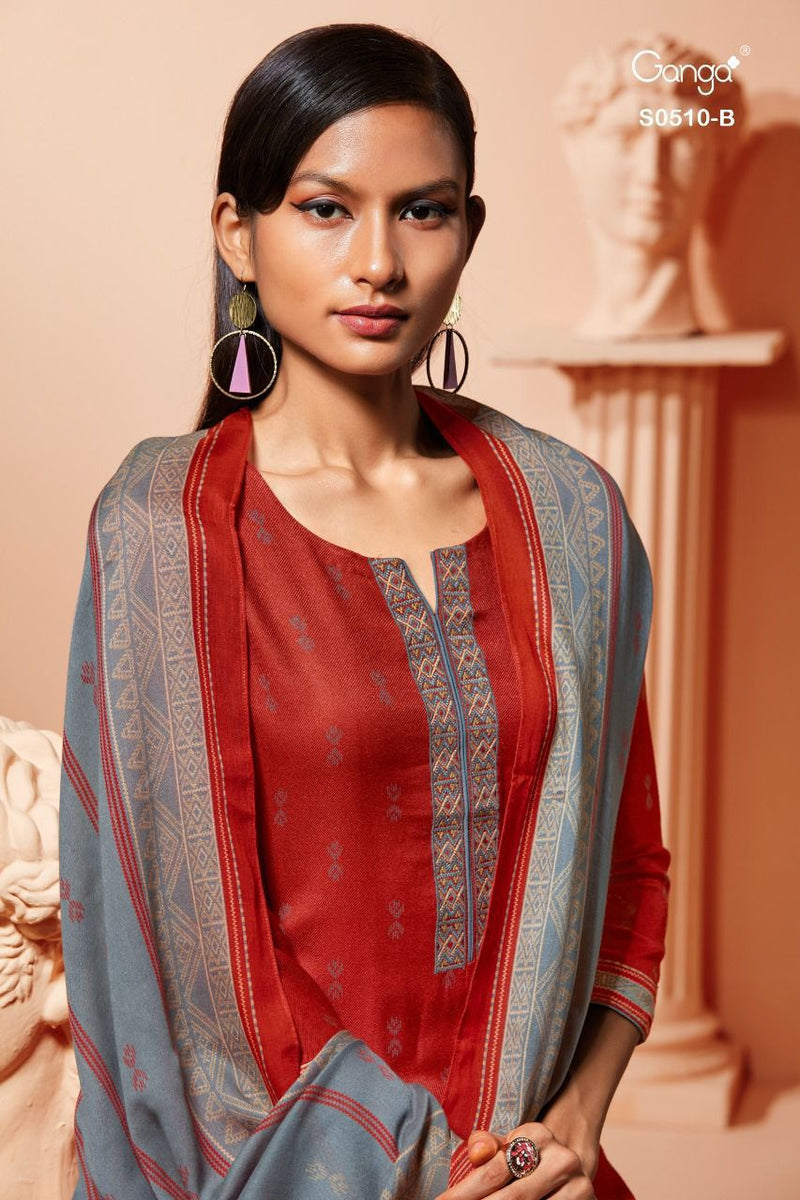 Ganga Hiraya Dobby Print With Embroidery Work