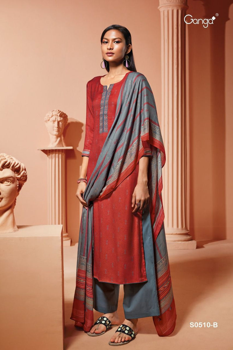 Ganga Hiraya Dobby Print With Embroidery Work