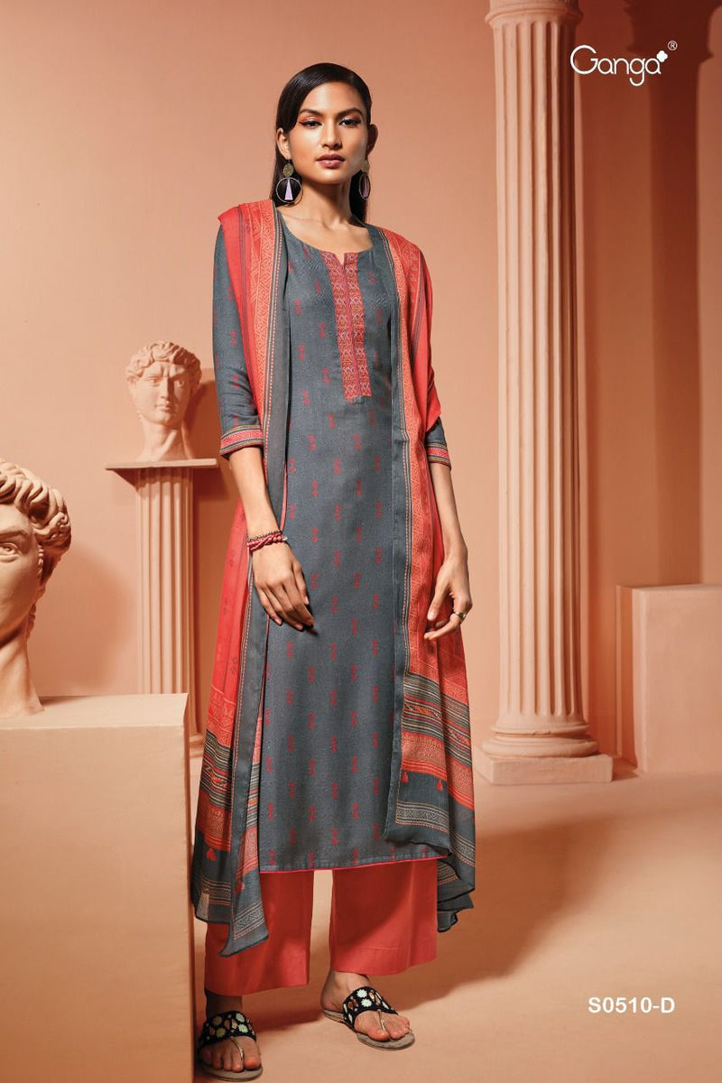 Ganga Hiraya Dobby Print With Embroidery Work