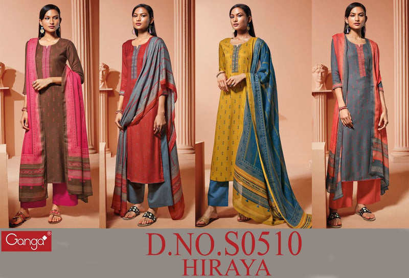 Ganga Hiraya Dobby Print With Embroidery Work