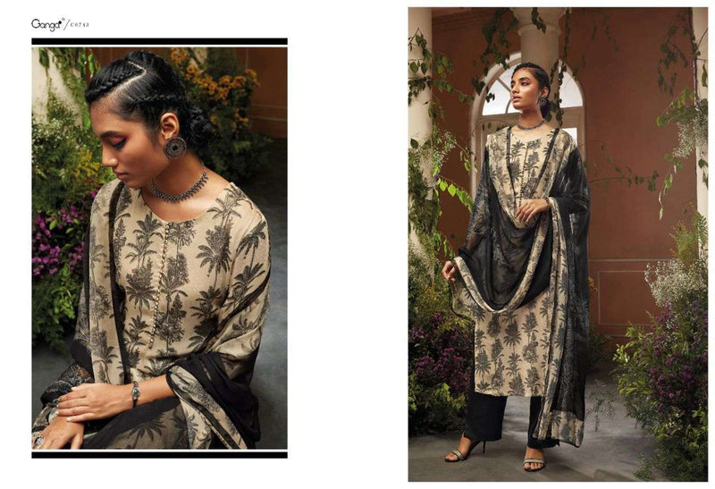 Ganga Hoor Silk Chiffon Printed With Swarovski Work Salwar Suit