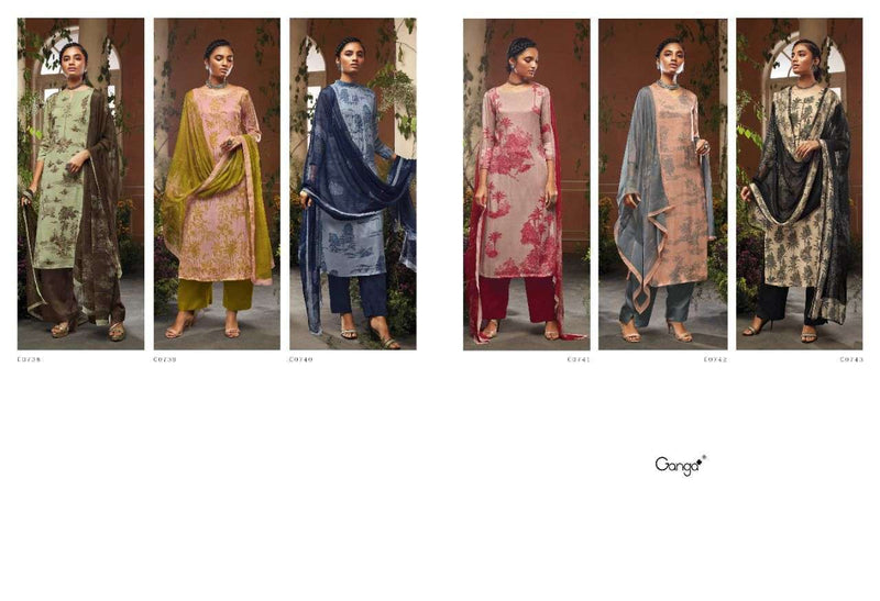 Ganga Hoor Silk Chiffon Printed With Swarovski Work Salwar Suit