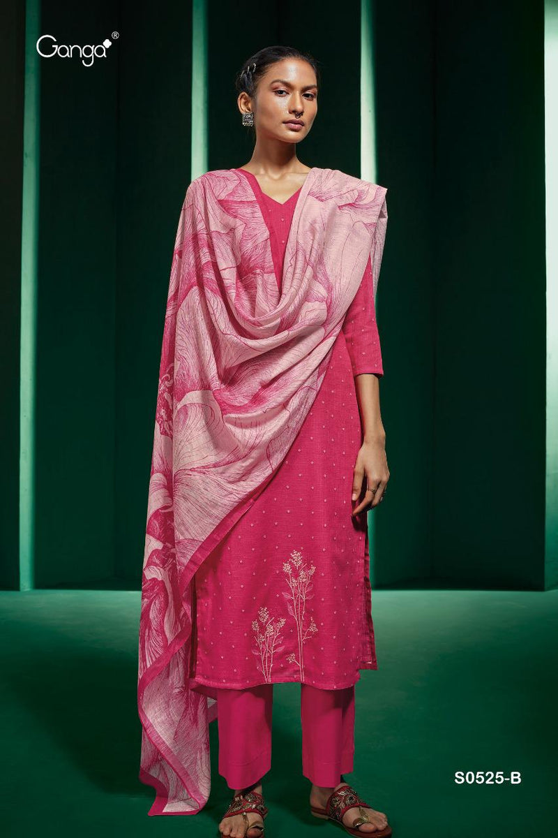 Ganga Suit 525 Tierra Cotton Linen Printed With Embroidery Work Salwar Kameez