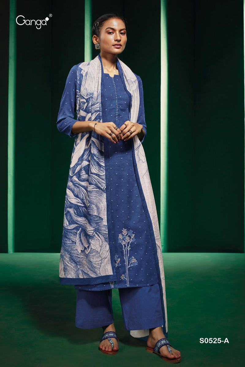 Ganga Suit 525 Tierra Cotton Linen Printed With Embroidery Work Salwar Kameez