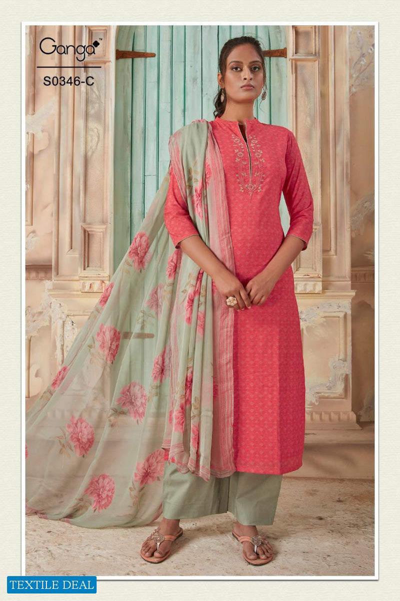 Ganga Suit Hana S0346C Lawn Cotton Printed With Embroidery Work Exclusive Designer Salwar Suits