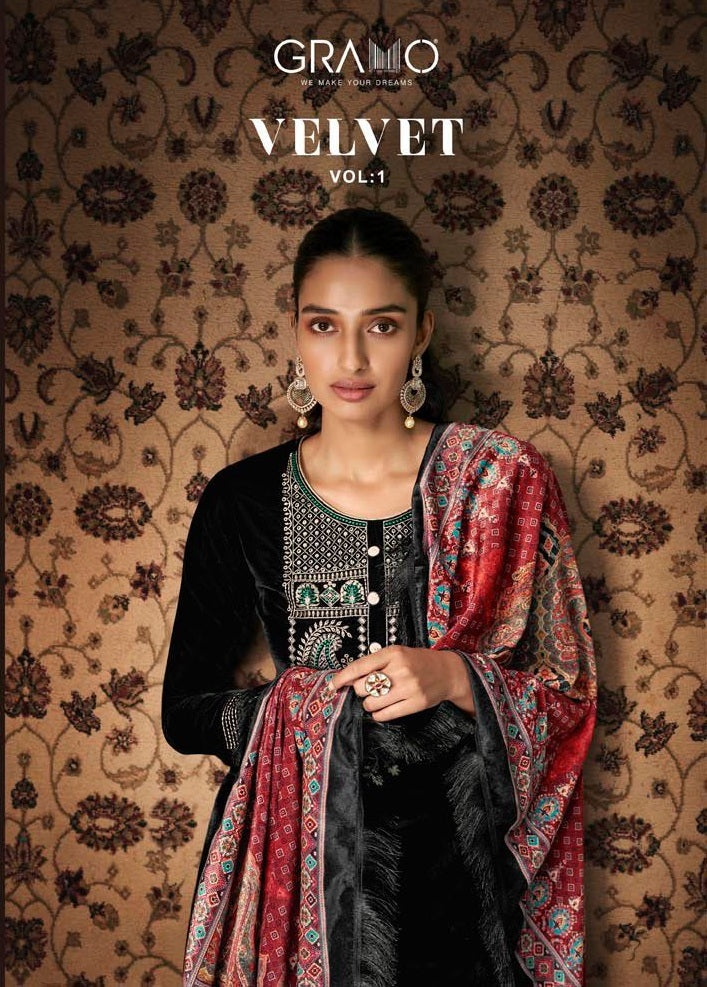 Gramo Velvet Vol 1 Pure Velvet With Inner Stich With Additional Touch Salwar Suit