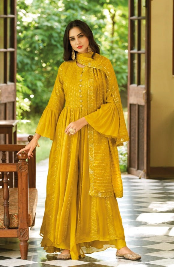 Your Choice Haldi Georgette With Beautiful Work Stylish Designer Festive Wear Long Salwar Kameez